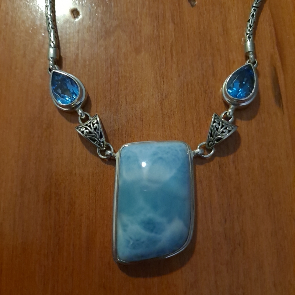 Marahlago Larimar & Blue Topaz Sterling Statement Necklace